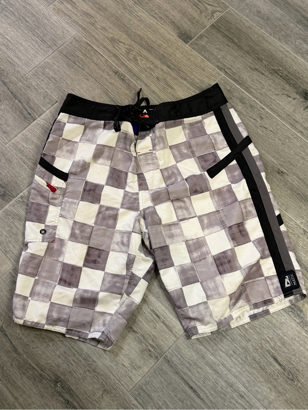 Matix Board Shorts Size 34 Gray White Checkerboard Surf Skate